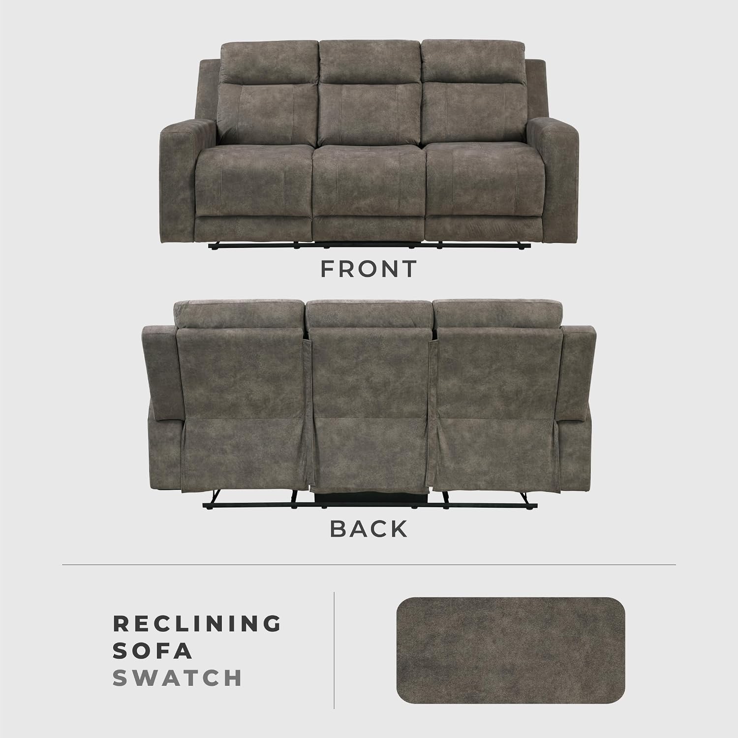 Lexicon Manual Double Reclining Sofa, Textured Microfiber Upholstered 3 Seater Manual Sofa Recliner for Living Room, Wall Hugger, Track Arm, Easy Assembly, Brown