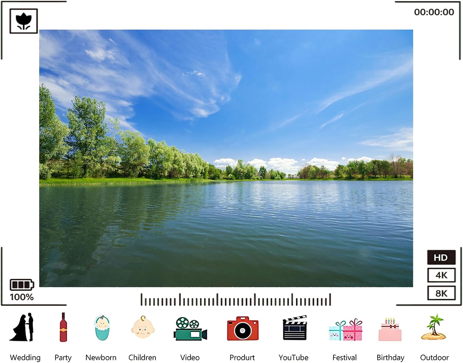 Trykid 20x10ft Serene Lake View Backdrop Calm Water Lush Trees Blue Sky Landscape Photography Background Camping Trip Tapestry Party Decoration Photo Studio Prop Fabric