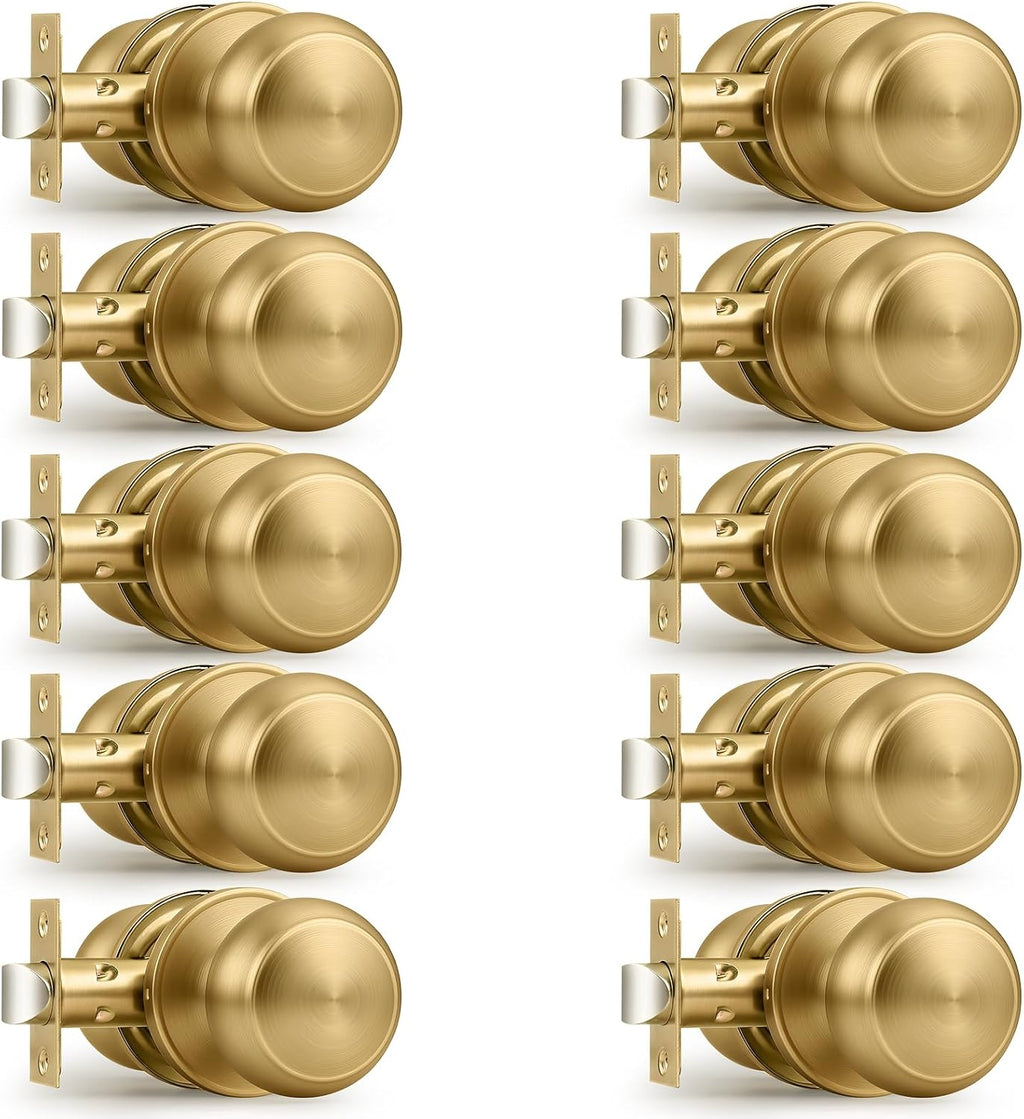 Probrico Champagne Bronze Interior Door Knob for Hallway, Champagne Door Knobs Closet Door Knob, Passage Door Knobs with Round Ball Knob, 10 Pack