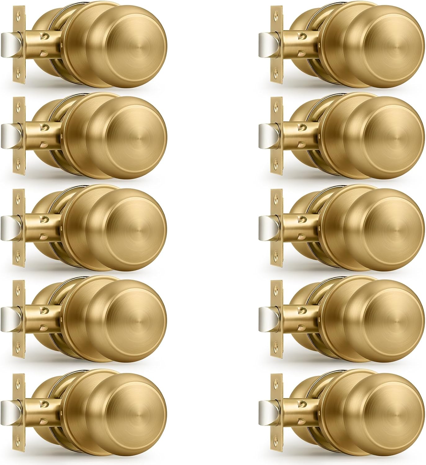 Probrico Champagne Bronze Interior Door Knob for Hallway, Champagne Door Knobs Closet Door Knob, Passage Door Knobs with Round Ball Knob, 10 Pack