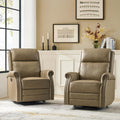 HULALA HOME Genuine Leather Swivel Rocker Recliners Set of 2 with Adjustable Backrest & Footrest,Manual Glider Recliner Chair with Swivel Base, Home Theater Sofa Armchair for Living Room Bedroom,TAUPE