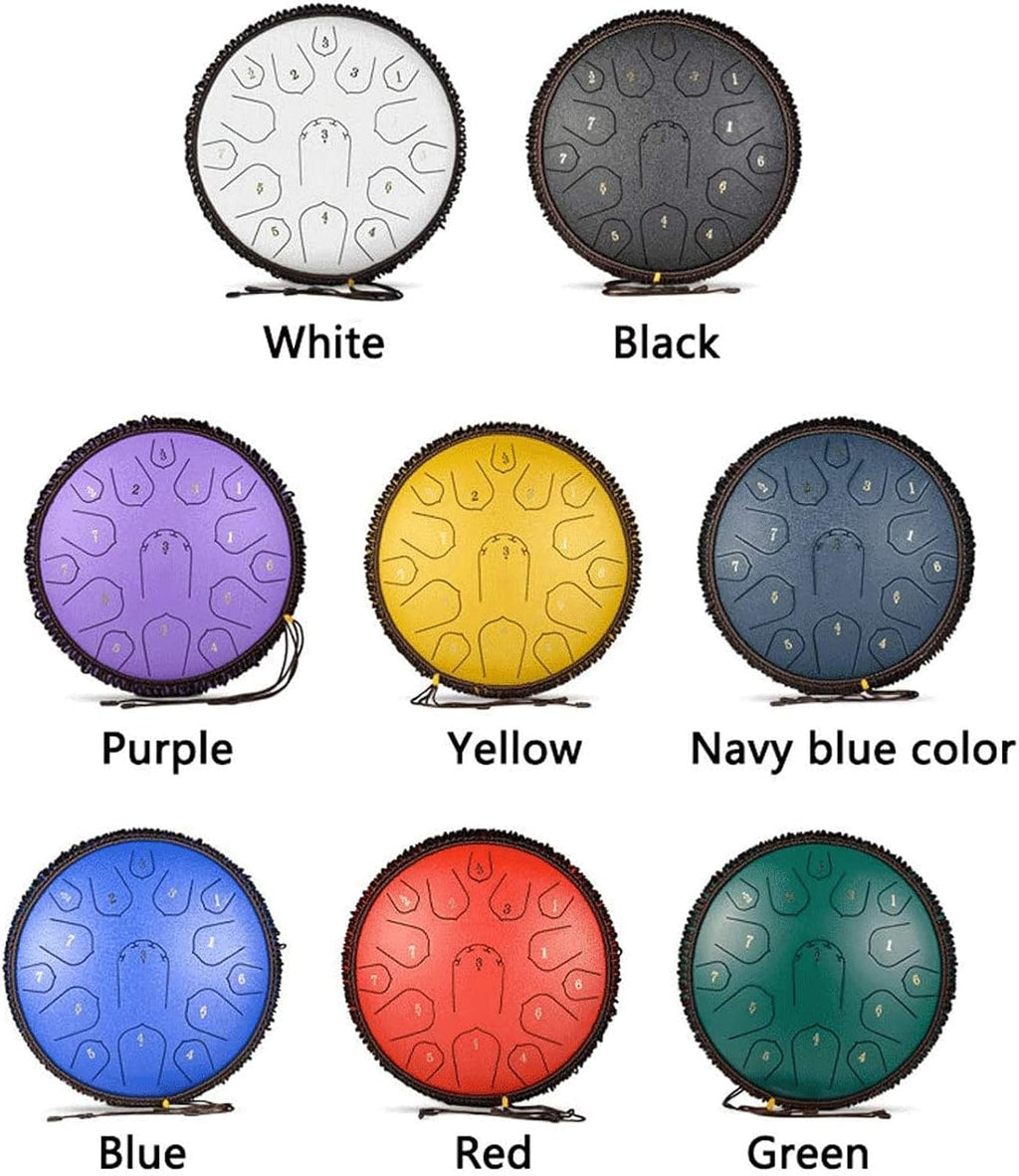 Steel Tongue Drum Lotus Handpan Drum 14-inch 15 Notes, Percussion Steel Drum Instrument with Travel Bag, Mallets, Note Sticker, for Meditation, Yoga