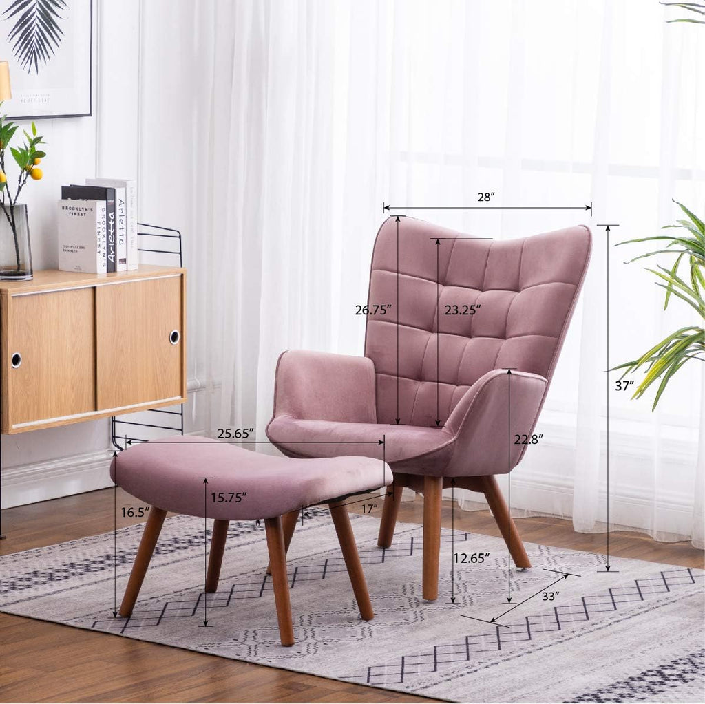 Roundhill Furniture Leiria Contemporary Silky Velvet Tufted Accent Chair with Ottoman, Mauve