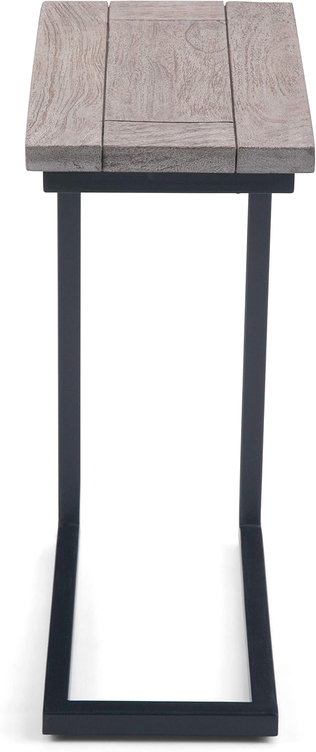 SIMPLIHOME Skyler C-Side Table - 18' Wide x 24' High Solid Mango Wood and Metal Slide-Under Table in Birch, Industrial Accent Table or End Table for Living Room or Bedroom with Open Frame, Assembled