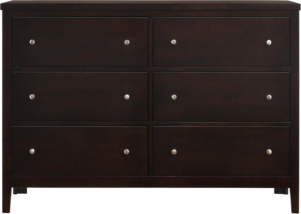 Coaster Home Furnishings - Carlton - Wood - 6-Drawer Dresser with Contemporary Style, Wide Drawers, Round Knobs, Rectangular Structure, Tip-Over Restraint - Bedroom - Cappuccino - 202093