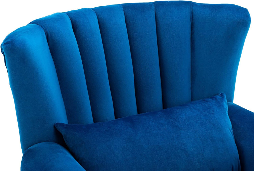 Kmax Blue Accent Chair Velvet Wingback Chair with Pillow Nail-Head Channel Tufted Oversized Club Chair for Living Room Bedroom Guest Room