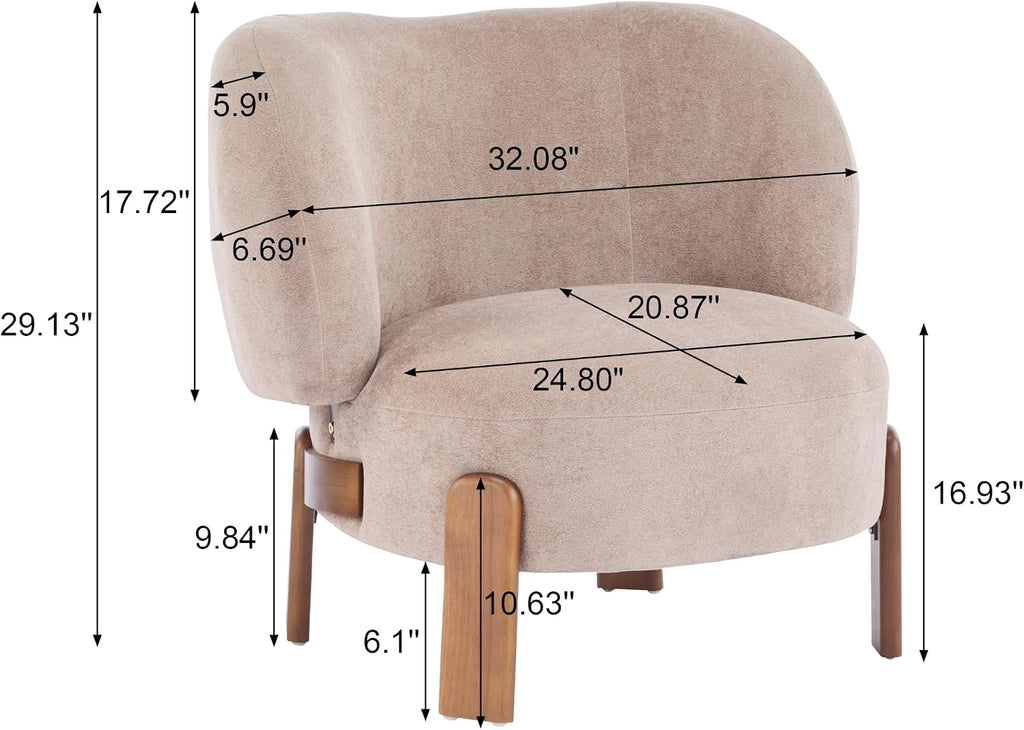 Christopher Knight Home Lily Solid Wood Wingback Accent Chair, Fabric Upholstered Club Chair, Curved Backrest Single Sofa, Comfy Reading Lounge Chair for Living Room, Soft Cushion Seating, Light Brown