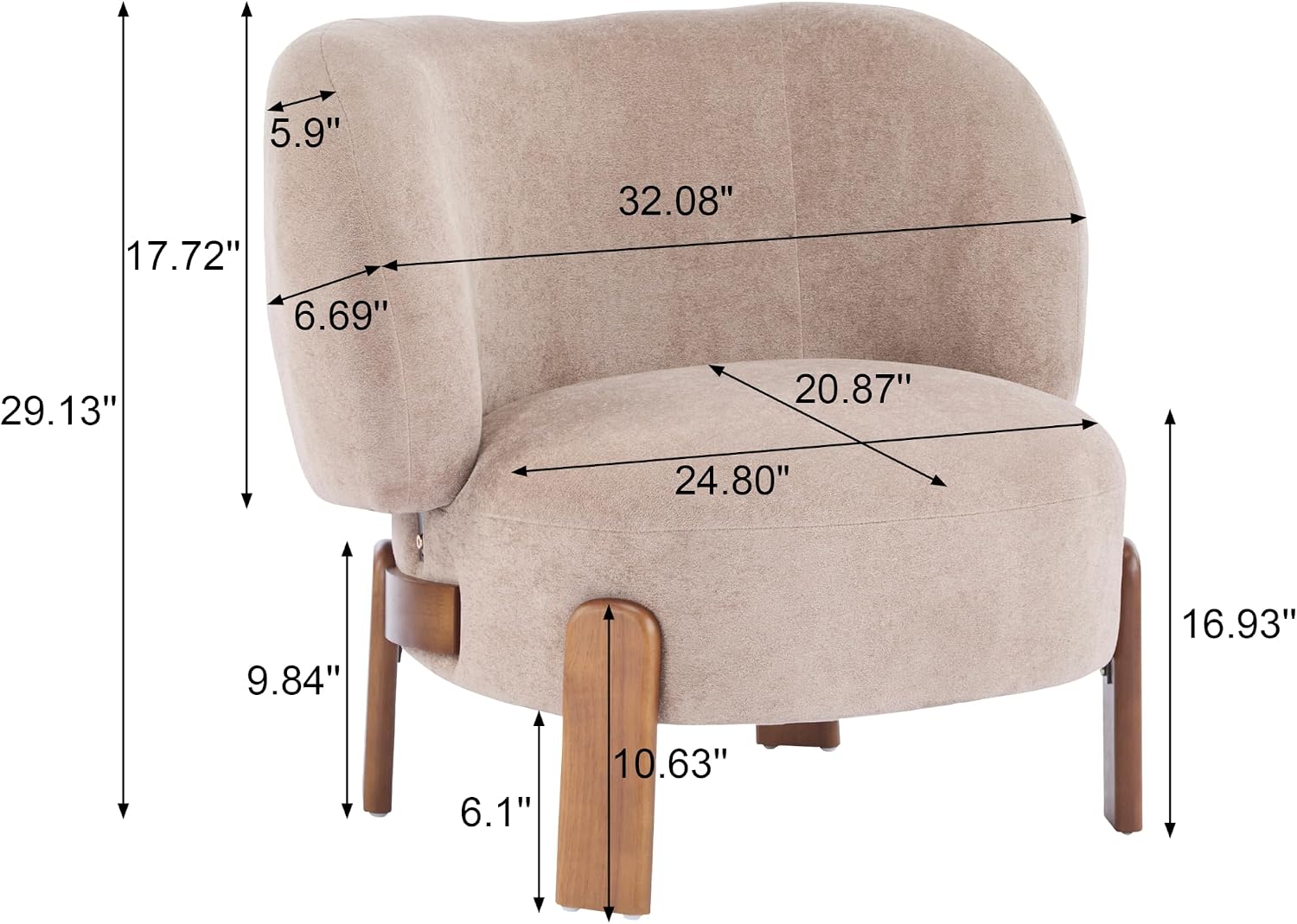 Christopher Knight Home Lily Solid Wood Wingback Accent Chair, Fabric Upholstered Club Chair, Curved Backrest Single Sofa, Comfy Reading Lounge Chair for Living Room, Soft Cushion Seating, Light Brown