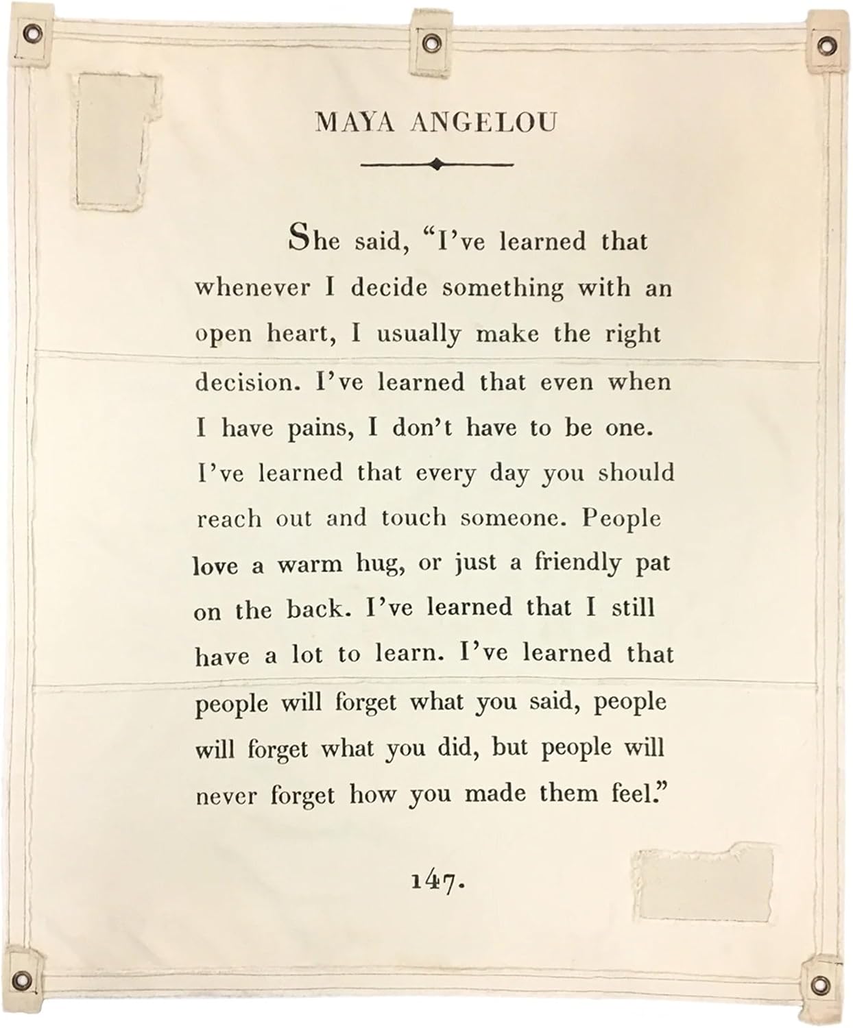 Sugarboo 'Maya Angelou' Handmade Canvas Wall Hanging Tapestry With Quote - 46 x 57 Inches - for Bedroom, Kitchen, and Living Space Décor