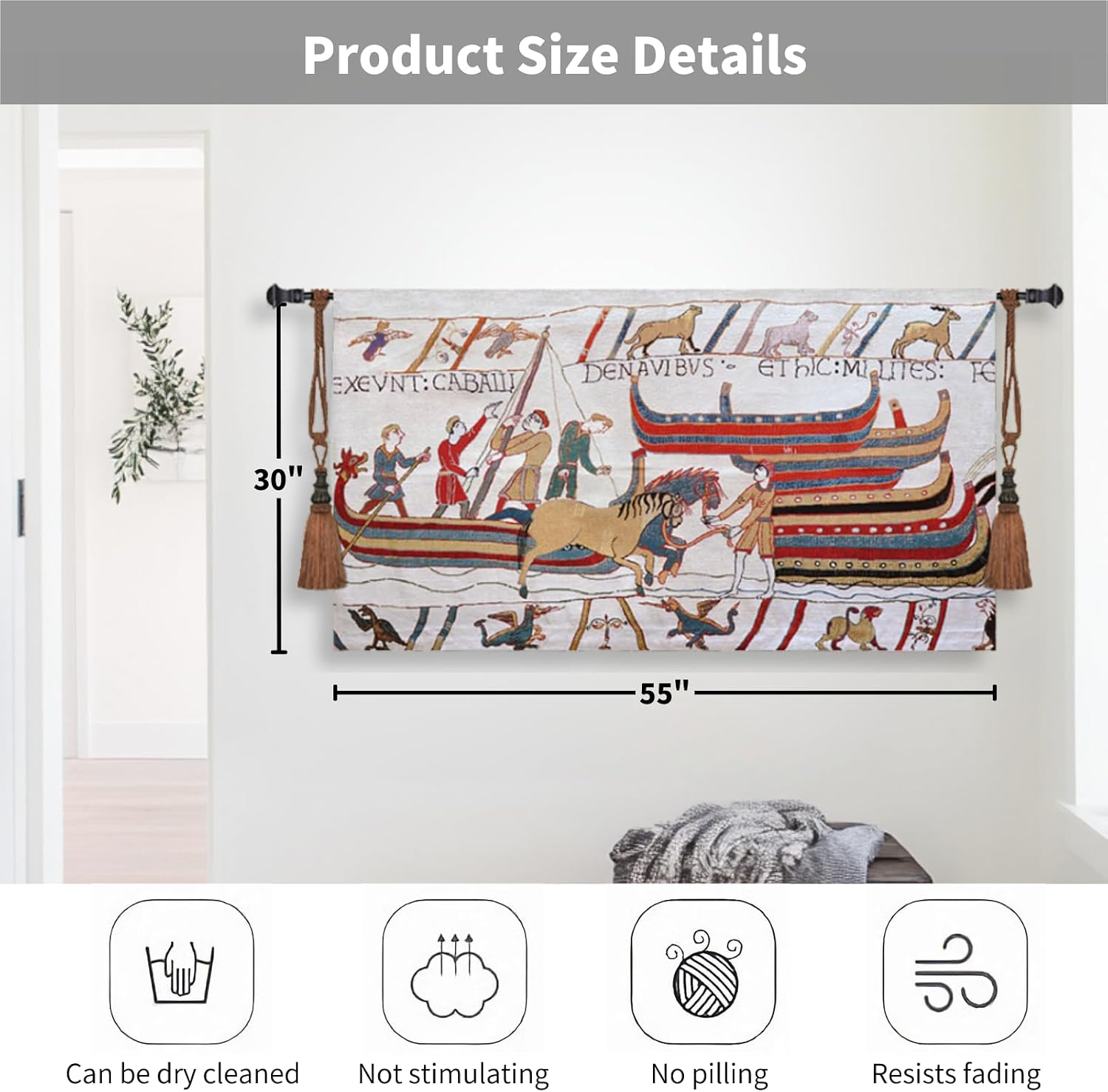 ORIMONY Bayeux Woven Tapestry Reproduction, Norman Conquest Vintage Medieval Tapestry Wall Hanging for Room Decor (03-30L x55W)