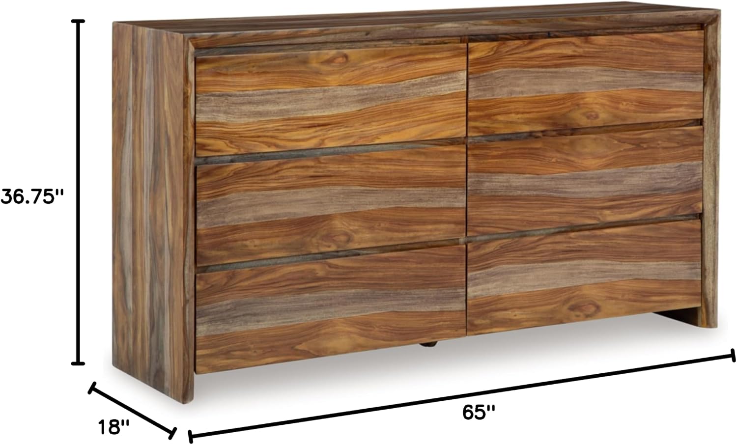 Signature Design by Ashley Dressonni Farmhouse 6-Drawer Dresser with Beveled Edge and Felt Lining, Light Brown