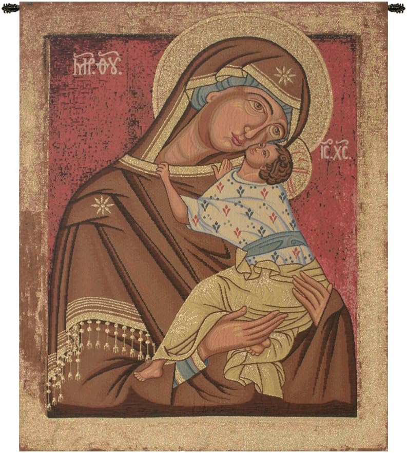 Charlotte Home Furnishings Inc. Icon Madonna Italian Tapestry Wall Hanging 22 X 16 Inch Viscose Cotton And Polyester Blend Wall Art Italian Woven Perfect for Home Decor And Wall Decor