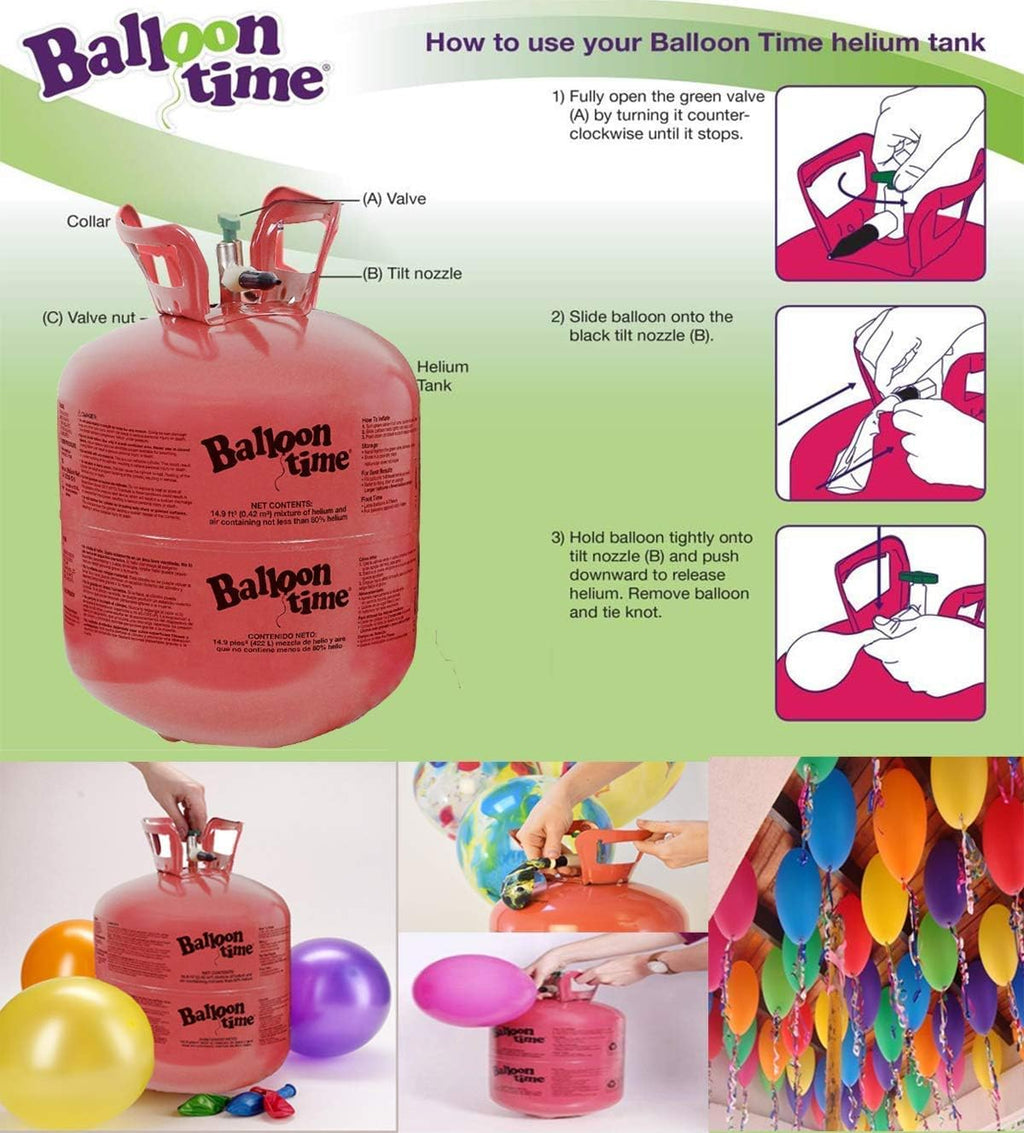 BLUE RIBBON Balloon Time Disposable Helium Tank 14.9 (2 Boxes) - 100 + Tying Tool + Curling Ribbon + Drawstring Backpack Bag