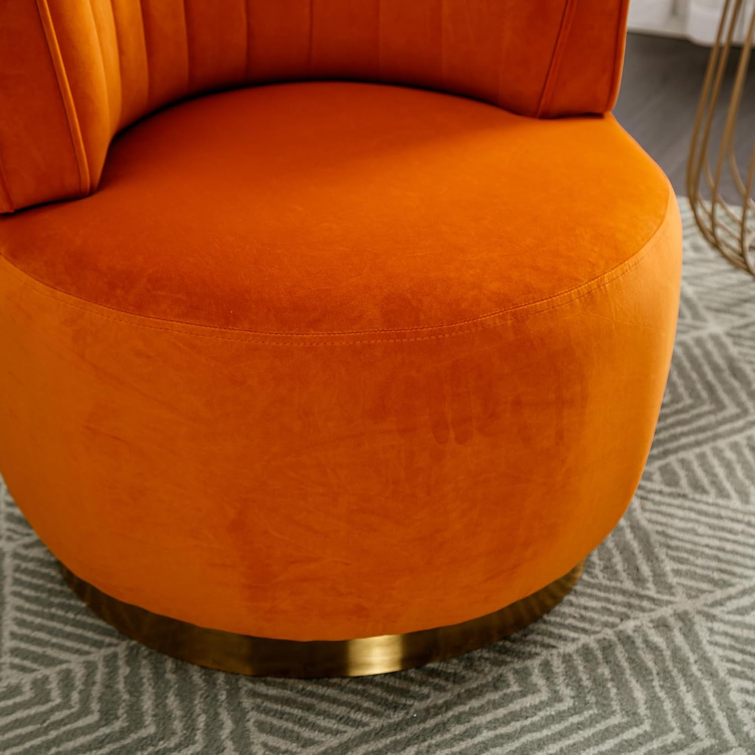 KEIKI Swivel Barrel Accent Chair, 360 Degree Rotating Upholstered Armchair with Velvet Fabric for Living Room, Office, Bedroom, Orange