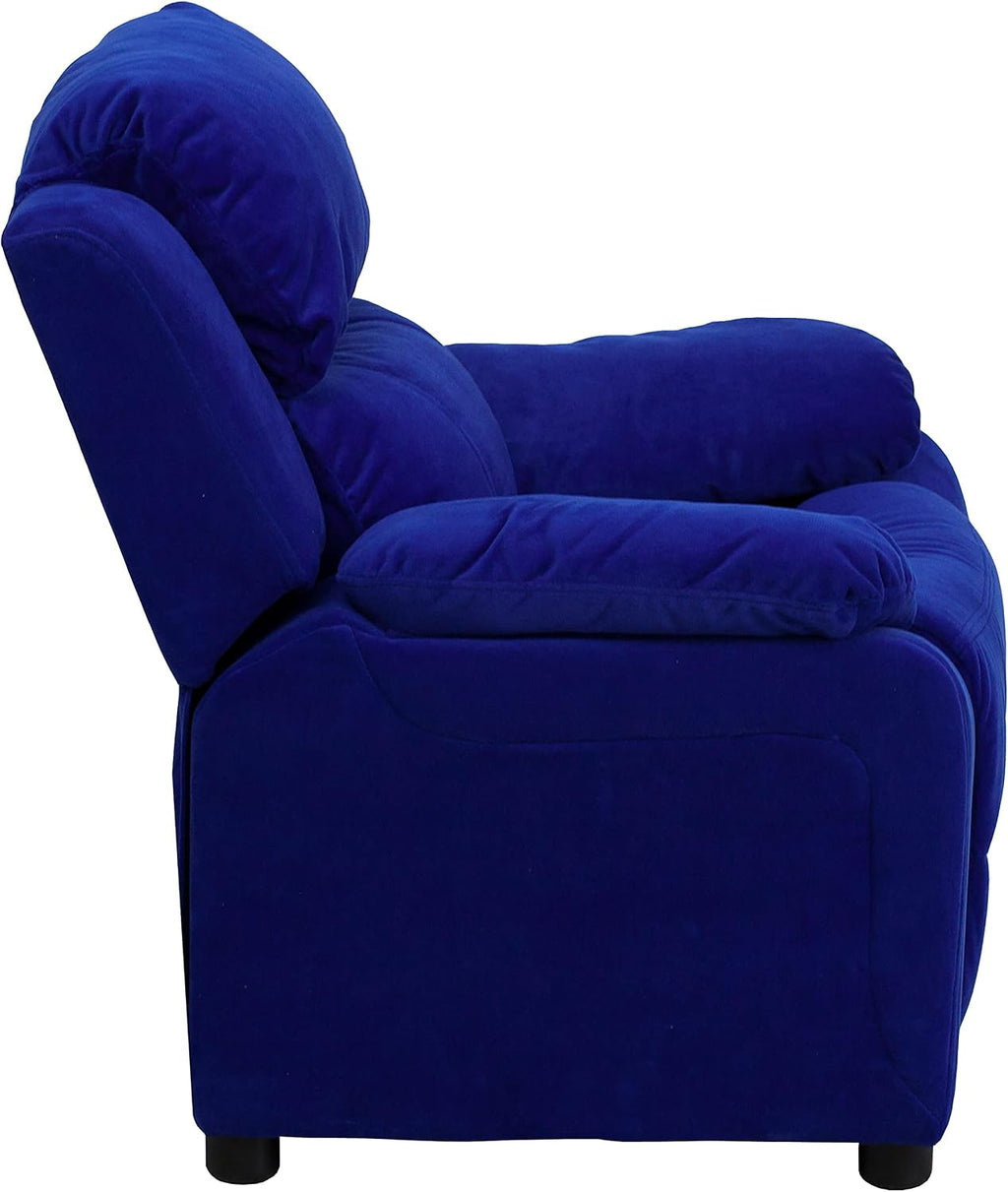 Flash Furniture Charlie Microfiber Kids Recliner with Flip-Up Storage Arms and Safety Recline, Contemporary Reclining Chair for Kids, Supports up to 90 lbs., Blue