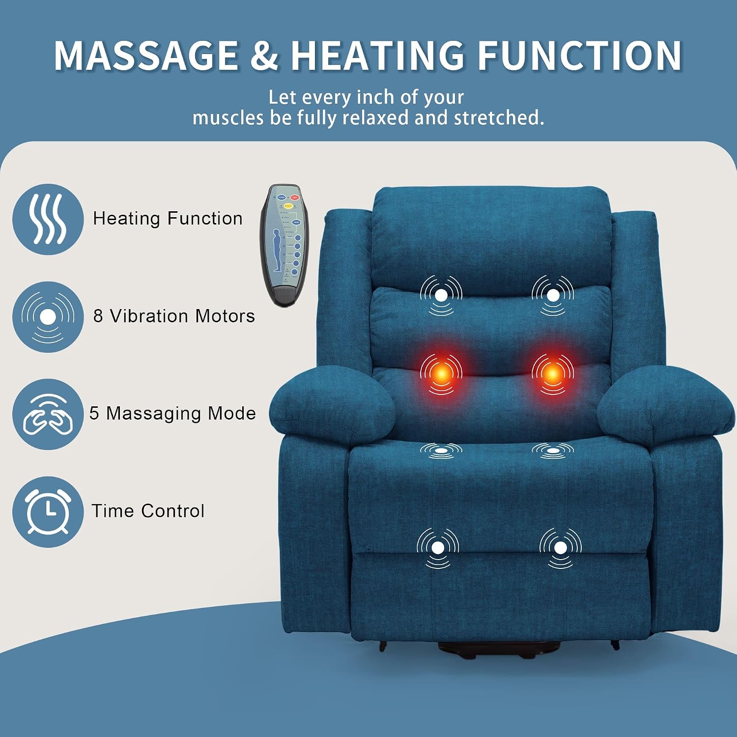 Korser Oversized Power Lift Recliner for Elderly, Extra Wide Electric Recliner Chairs with Massage and Heat, Reclining Chair with Side Pockets, Recliner for Living Room (Cashmere, Blue)