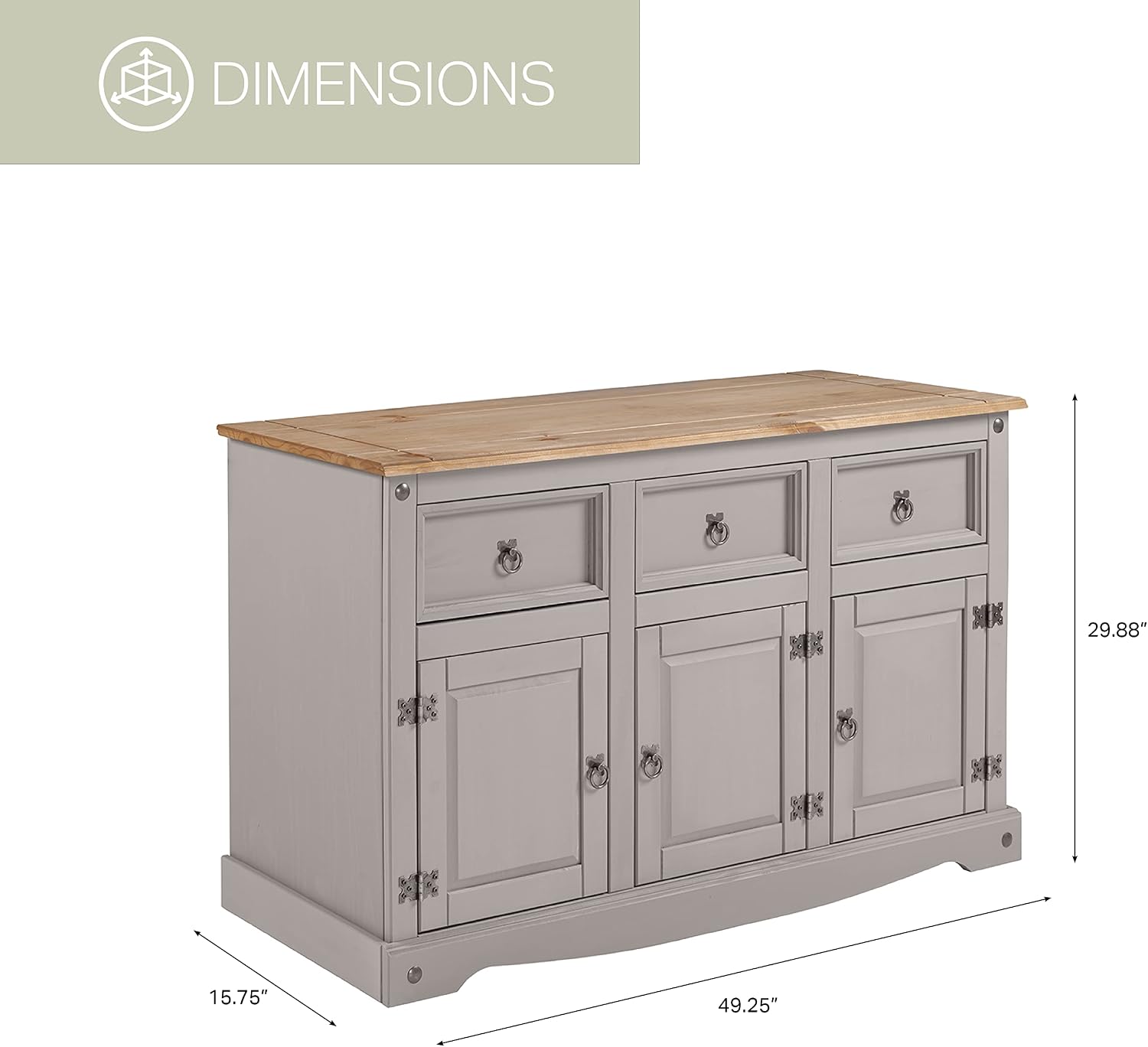 OS Home and Office Furniture Cottage Series Wood Buffet Sideboard in Corona Gray