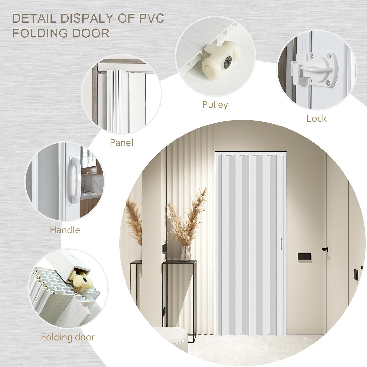 60X79in Interior Folding Accordion Doors for Living Spaces,White PVC,Handle Latch Includes
