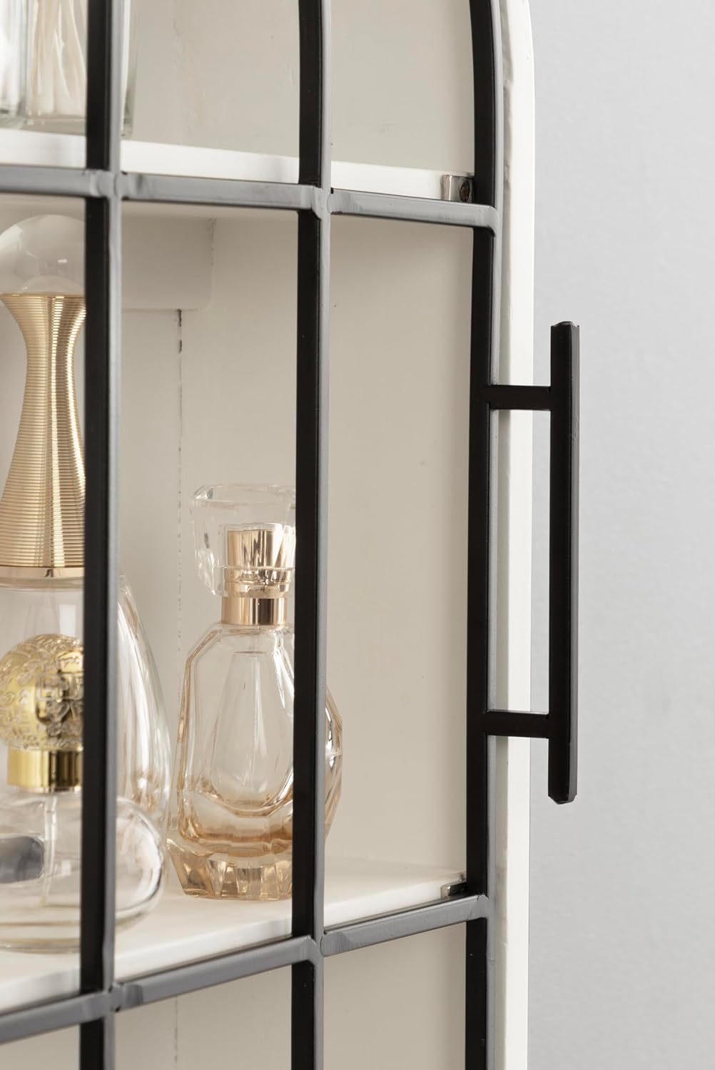 Kate and Laurel Megara Decorative Wooden Hanging Arched Wall Cabinet with Door for Open Storage; 16 x 6 x 24; White and Black; Wooden Floating Wall Bathroom Cabinet for Above Toilet Storage