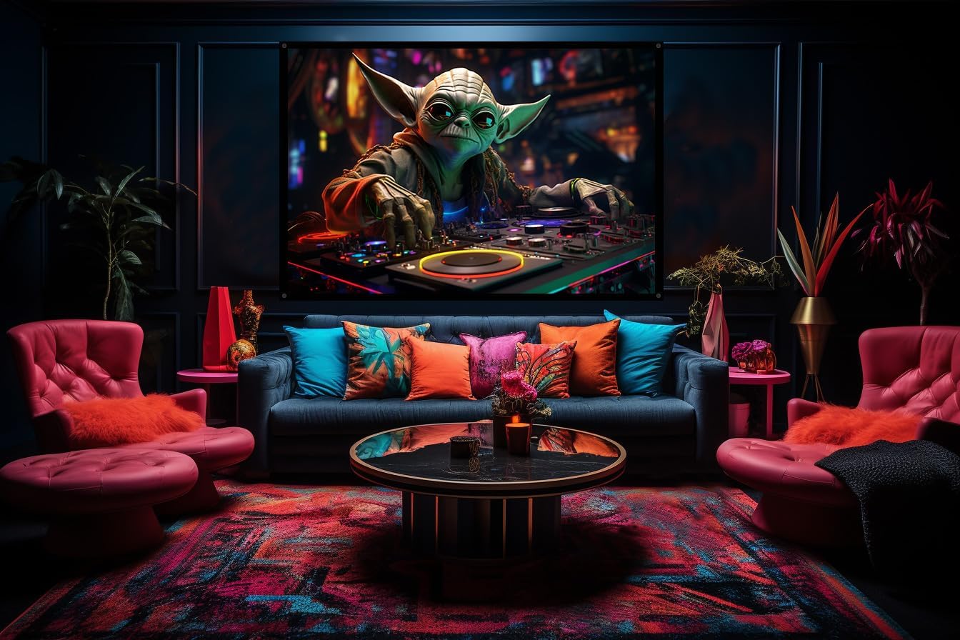 Baby Yoda DJ, UV tapestry, Blacklight Reactive Wall Hanging, Neon Backdrop, Party Decor, Psychedelic Tapestry, Visionary Wall Art (Large)