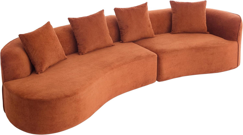 Christopher Knight Home Braebt 126' Modular Sofa with 4 Throw Pillows, Curved 5-Seater Large Sofa Couches, Comfy Upholstered Sectional Cloud Couch for Living Room, No Assembly Required, Dark Orange