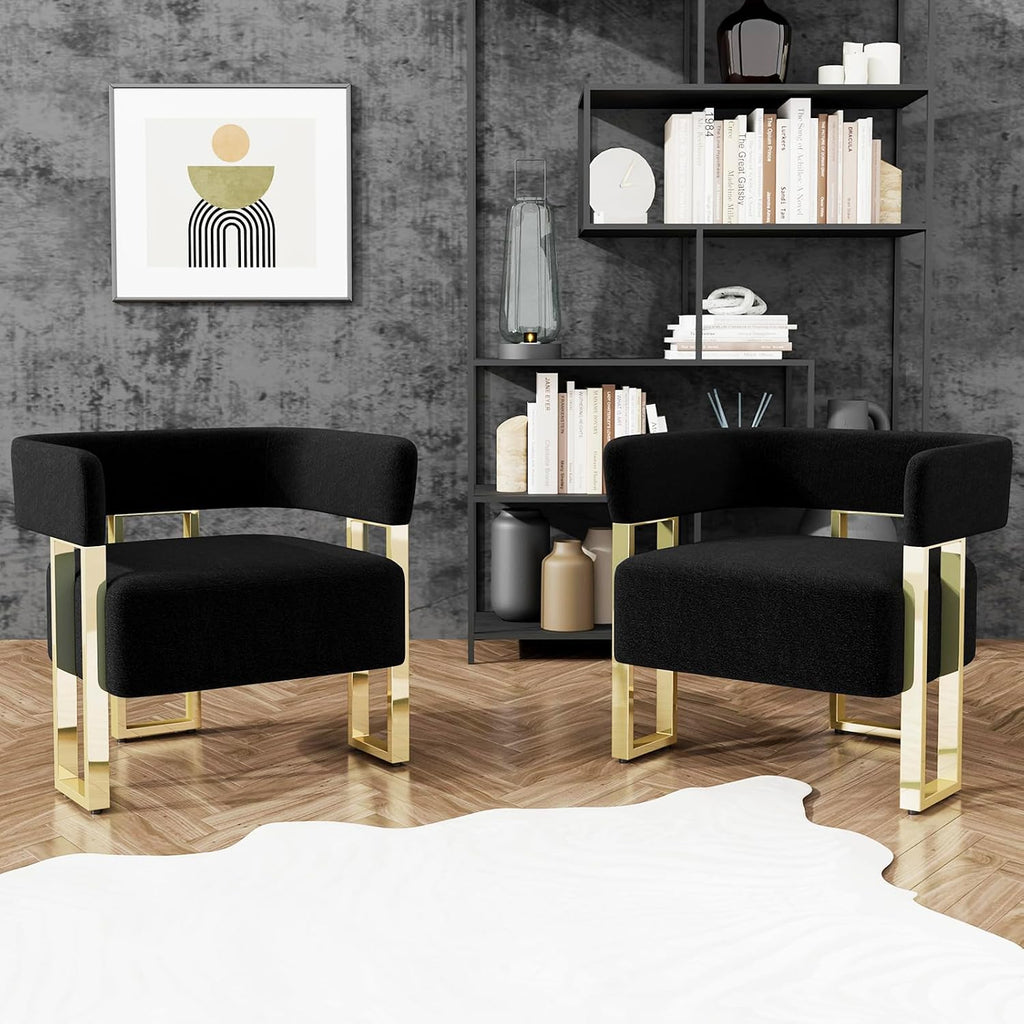 STHOUYN Modern Black Accent Chair, Bucket Chairs, Arm Chairs for Living Room Bedroom (1, Black)