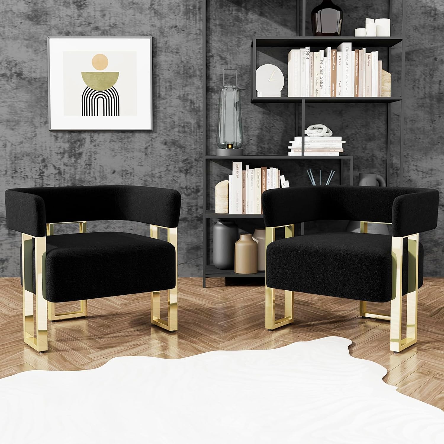 STHOUYN Modern Black Accent Chair, Bucket Chairs, Arm Chairs for Living Room Bedroom (1, Black)