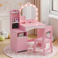 Girls Vanity Table and Chair Set, Kids Vanity with Jewelry Organizer for Princess, Toddler Makeup Vanity Desk with Open Shelf, Closed Cabinet and Butterfly Pattern, Pink