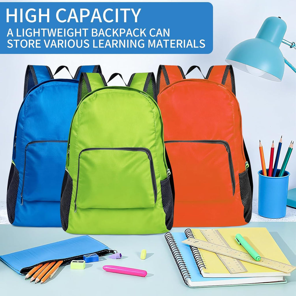 Sophproton 50 Pack Foldable Backpacks Bulk - 17 Inch Lightweight Travel Backpacks for Women & Men, Collapsible Backpack for Hiking, Gym,Homeless (10 Color Options)