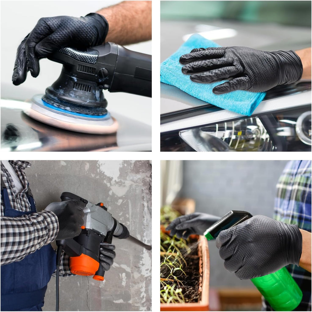 ANBOSON 10 Mil Nitrile Disposable Gloves Heavy Duty Mechanic Gloves Raised Diamond Texture Thick (Black of 1000, X-Large)