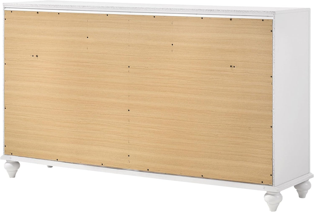 Coaster Home Furnishings - Barzini - Wood - 7-Drawer Dresser with Acrylic Panel, Crystal Hardware, Curved Handles, Turned Legs, Modern Classic Style - Bedroom - White - 205893
