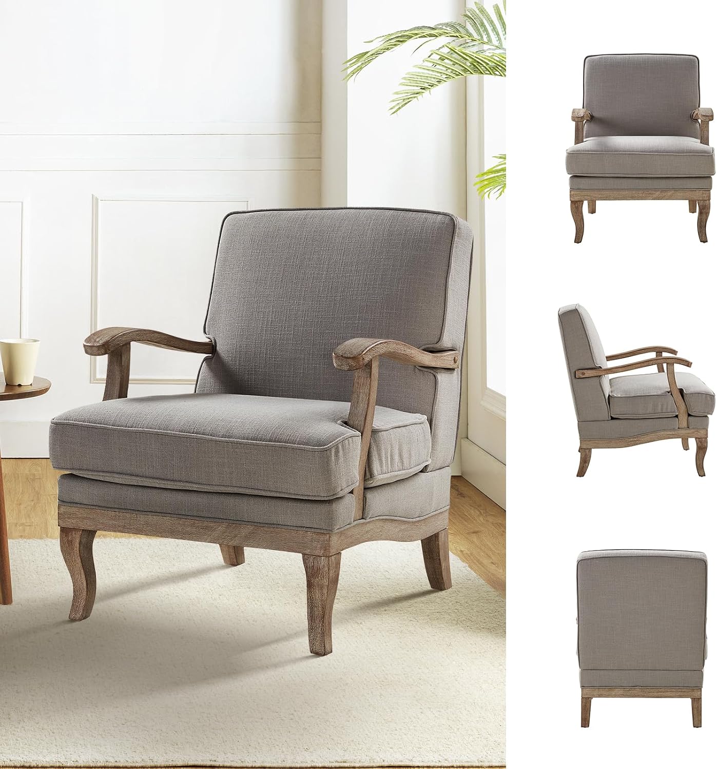 HULALA HOME Mid-Century Modern Accent Chair, Upholstered Lounge Arm Chair with Solid Wood Legs and Armrest, Removable Cushion Comfy Retro Reading Armchair for Living Room, Bedroom, Balcony, Grey