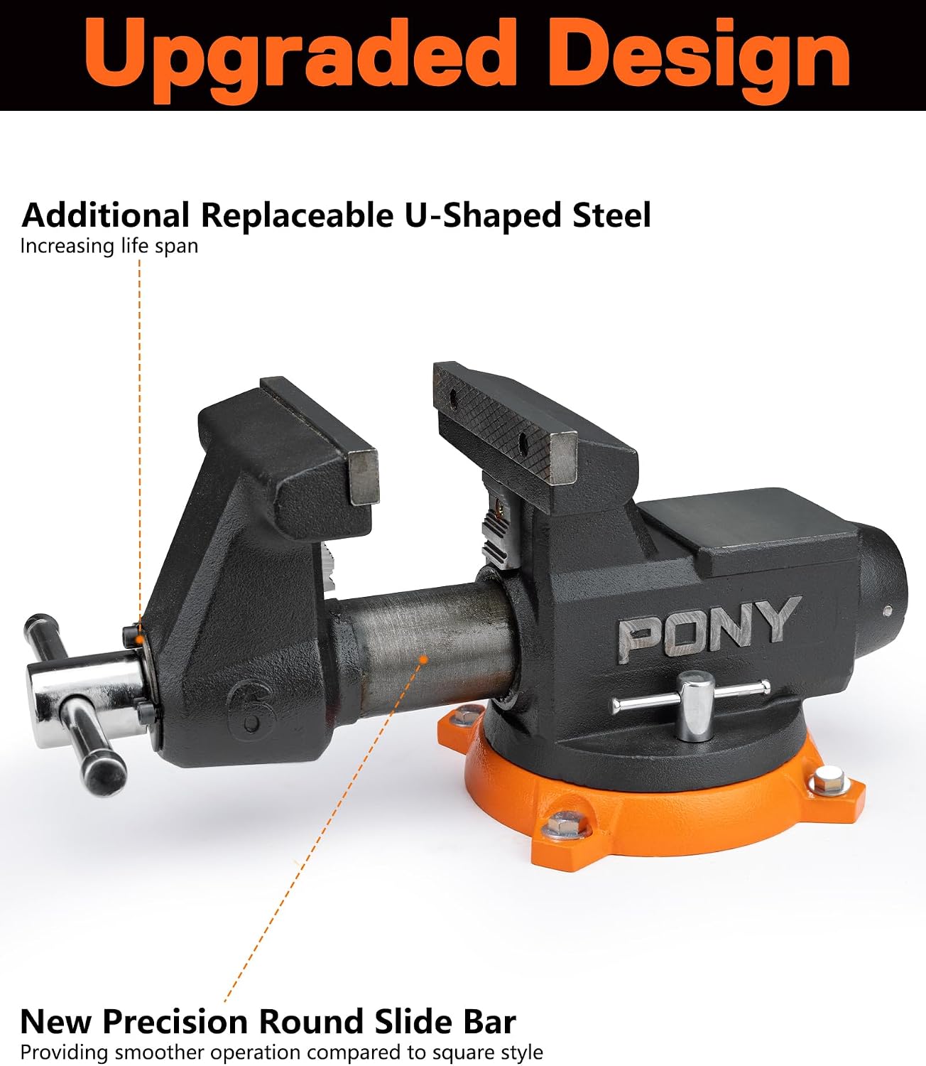 PONY 6 Inch Heavy Duty Bench Vise 8800LBS Clamping Force, Pro Workshop Workbench Vise with 360-Degree Rotatable Base and Anvil, 6-inch Jaw Opening and Width for Woodworking, Drilling, Pipe Cutting
