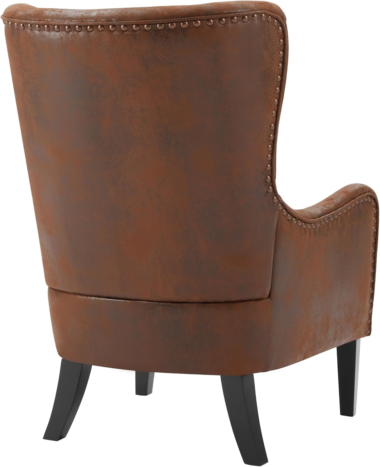 Christopher Knight Home Elber Mid-Century Modern Wingback Accent Chair, Faux Suede Upholstered Club Chair with Cushion, Wooden Living Room Lounge Chair for Reading, Relaxation, Brown