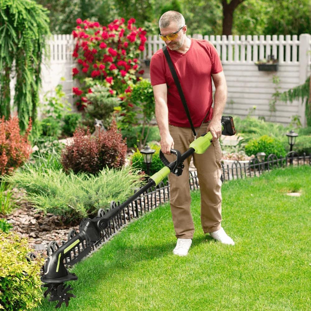 24V 2-in-1 Cordless Tiller Cultivator & Electric Handheld Tiller, 4' Depth x 4' Width, 51' Extension Rod, 235 RPM Lightweight Electric Garden Tiller with 2x1500mAh Batteries & Charger