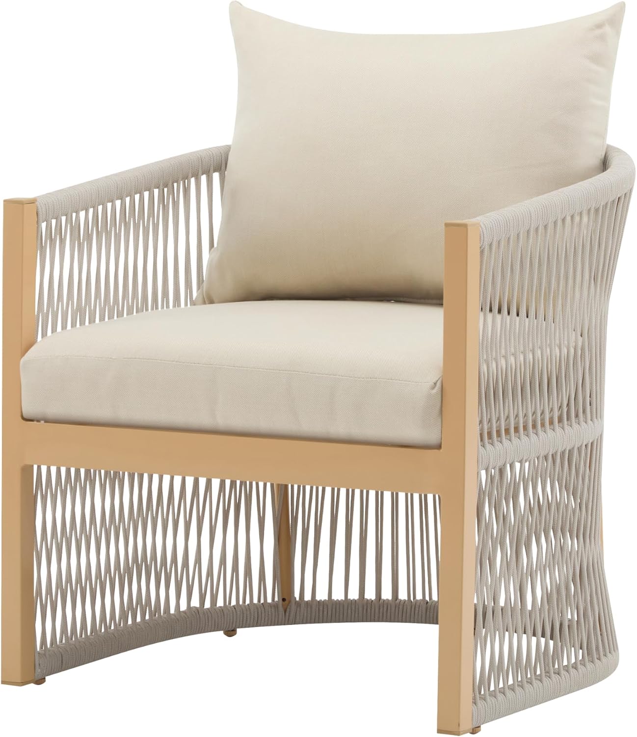 Christopher Knight Home Nadine Outdoor Rope Club Chair, Aluminum Woven Rope Accent Chair, Curved Back Armchair, Open-Weave Texture Lounge Chair with Cushion for Gardern Yard Balcony Poolside, Beige