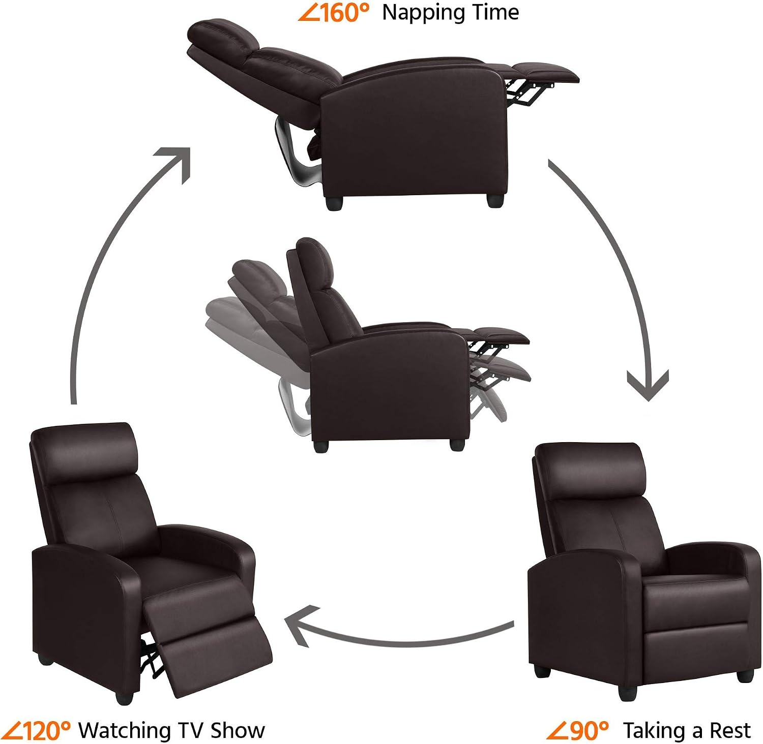 Yaheetech Recliner Chair Home Theater Seating PU Leather Recliner Sofa for Living Room Bedroom Brown