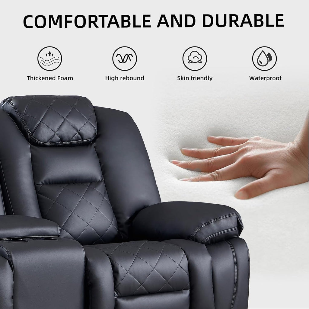EBELLO Faux Leather Recliner Manual Chair, Single Reclining Sofa Chair with Comfortable Armrest and Backrest, Home Theater Seating for Living Room, Bedroom, Black