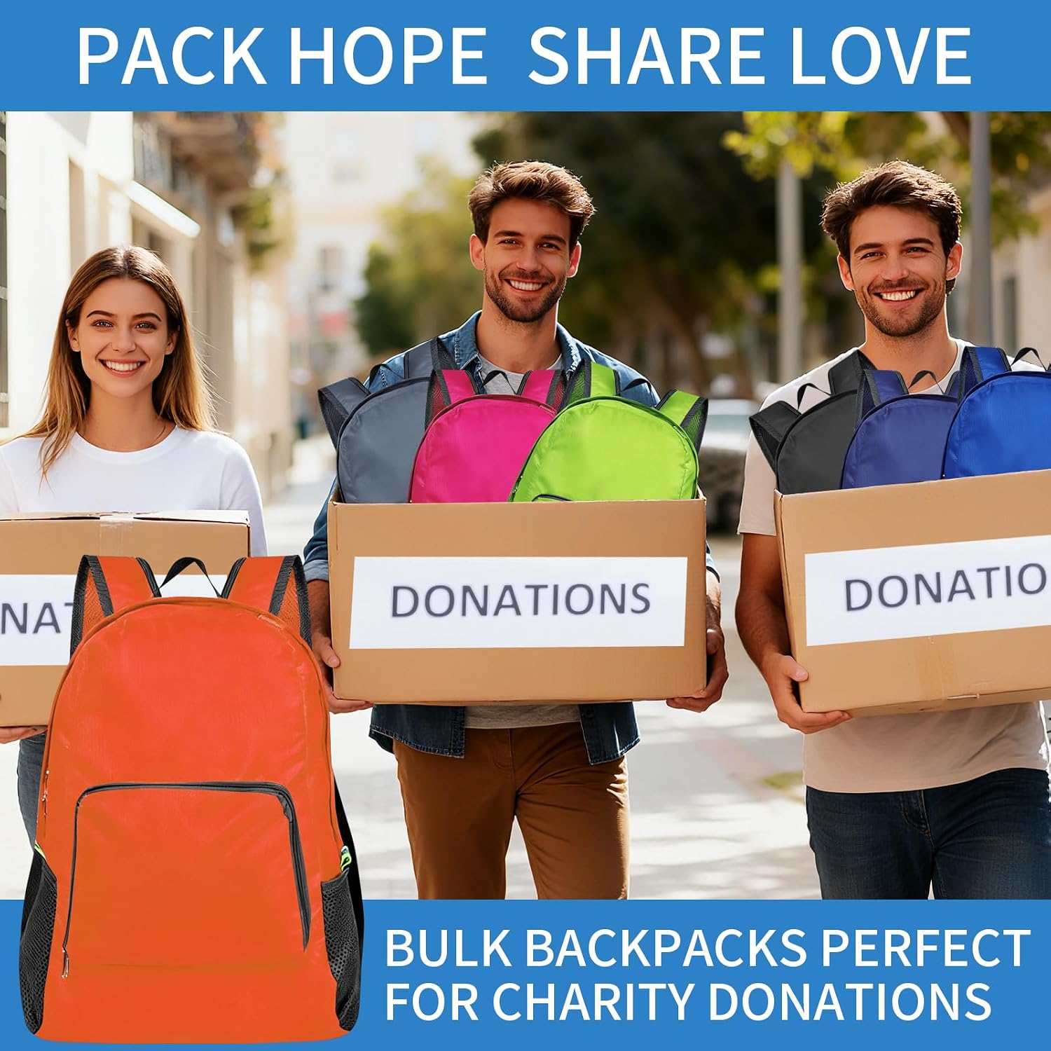 Sophproton 50 Pack Foldable Backpacks Bulk - 17 Inch Lightweight Travel Backpacks for Women & Men, Collapsible Backpack for Hiking, Gym,Homeless (10 Color Options)