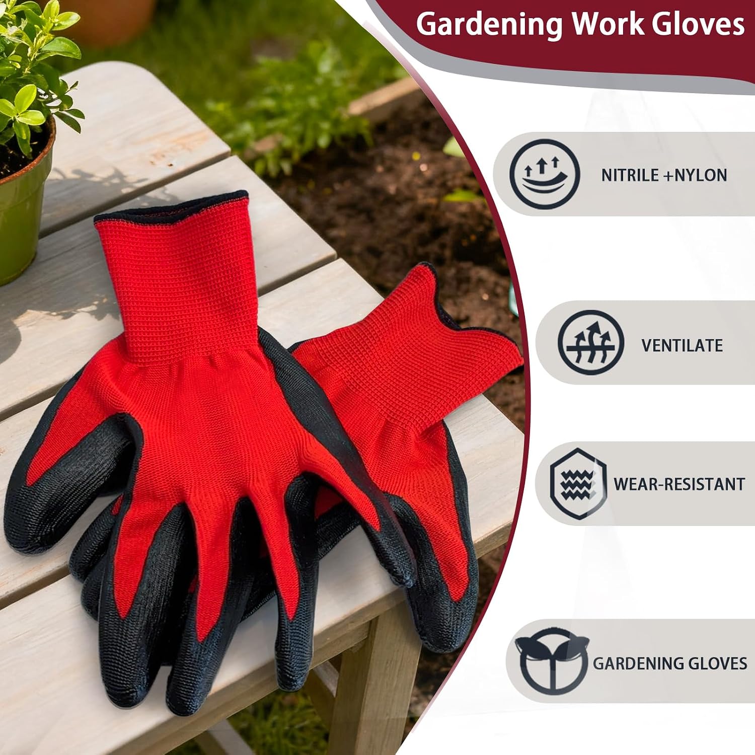 YOUKE OLA 480 Pair Gardening Gloves for Men Women, Breathable Rubber Coated Garden Gloves Working Gloves for Gardening, Construction (Black, Red, Blue)