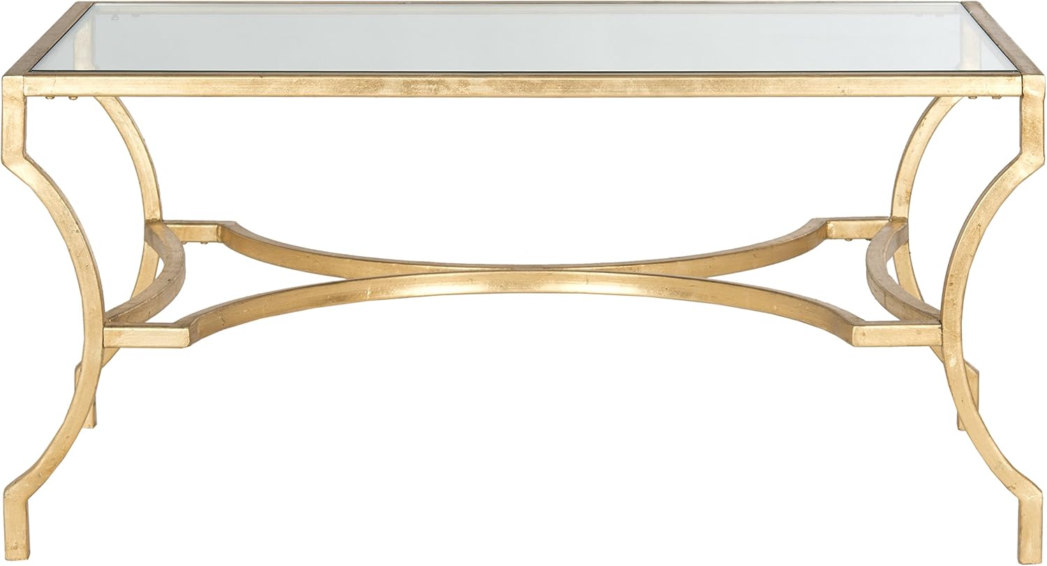SAFAVIEH Home Collection – Alphonse Gold Leaf Curved Leg Coffee Table with Tempered Glass Top, Sculptural Glam Living Room Accent (FOX2541A)