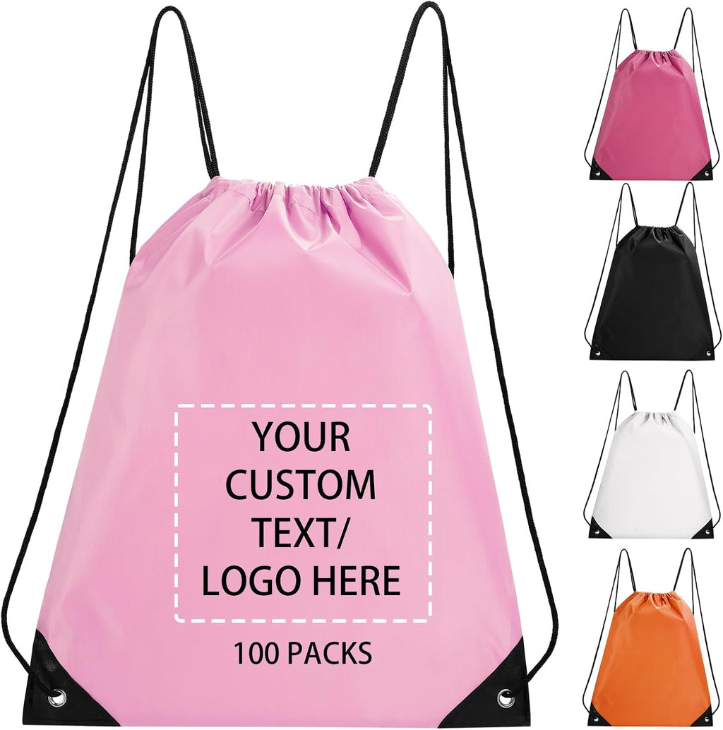 Fyore Custom Drawstring Bags with Logo, 10/50/100 Pack Bulk Personalized String Backpacks for Gym, Sports, Events, Travel, Daily Use, Business Activities