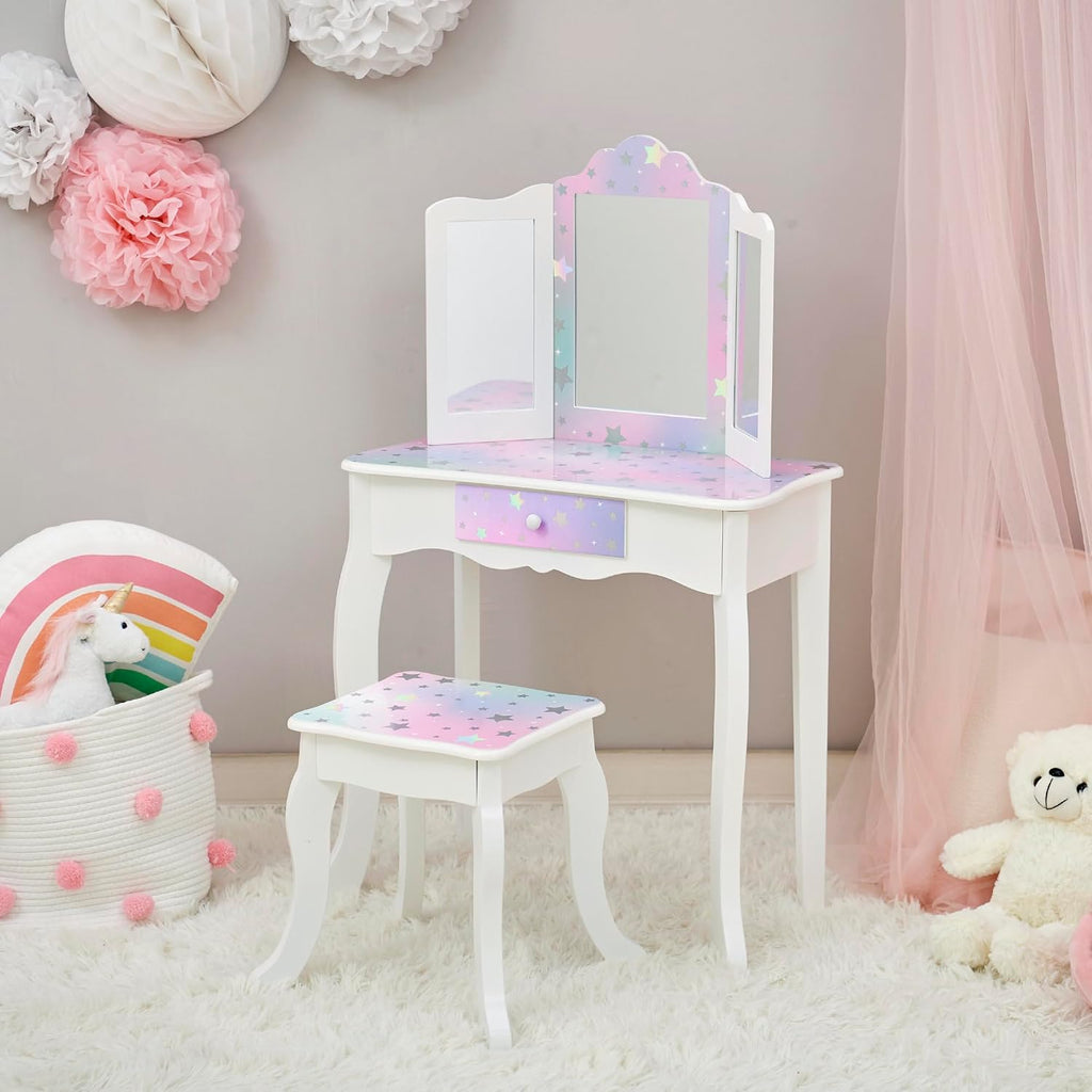 Teamson Kids - Starry Sky Print Gisele Medium Vanity - White/Lavender