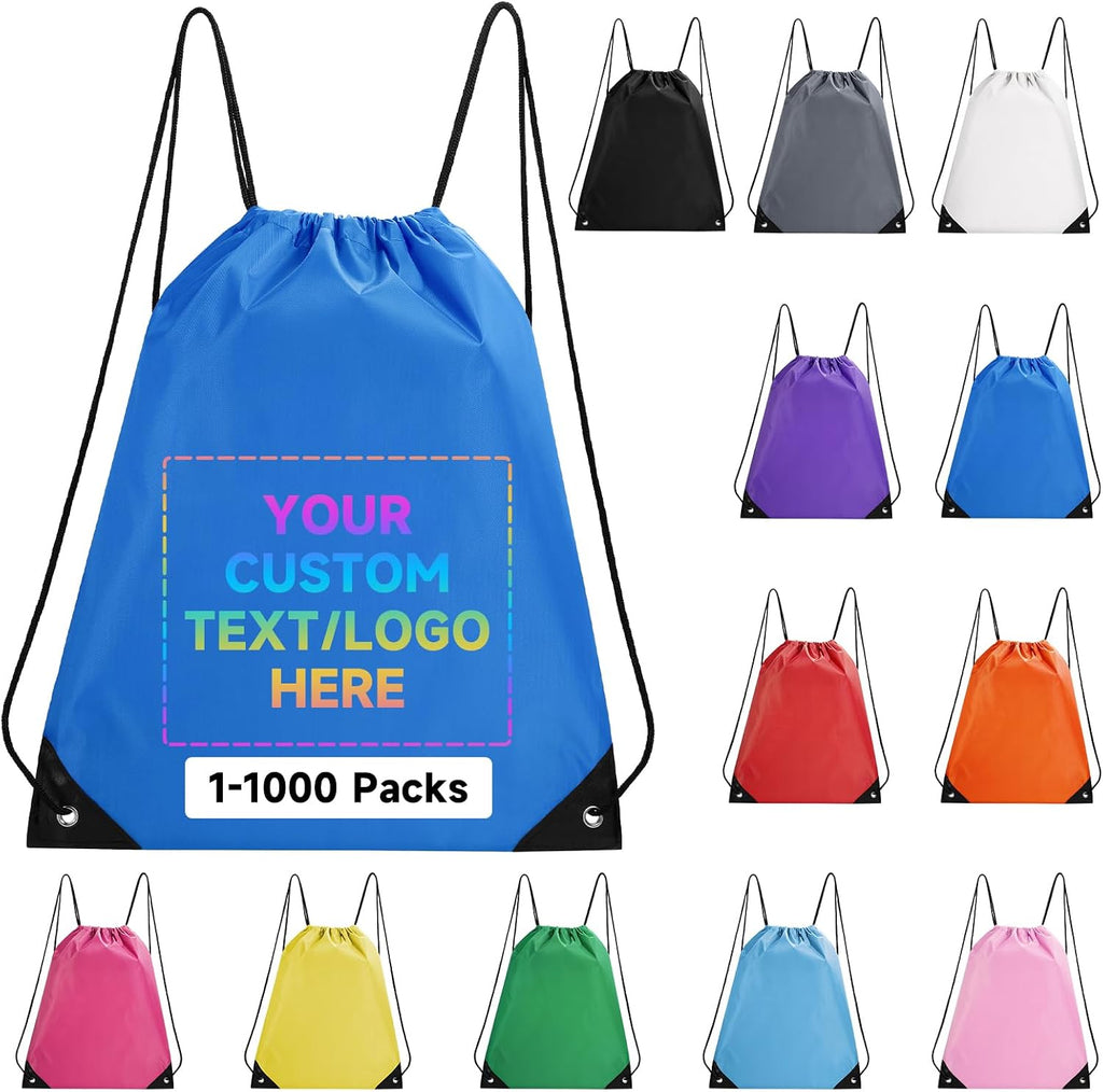 Custom Drawstring Backpacks With Your Logo, 100 Pack Personalized Text Drawstring Bags String Bag Bulk, Great for Travelling, Gym and for Everyday Use (Royal Blue)
