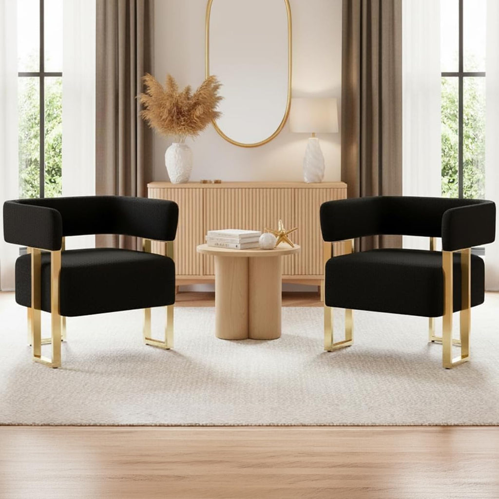 AODAILIHB Mid Century Sherpa Boucle Accent Chair Set of 2, Modern Armchair Black Bucket Chair Comfy Side Chair Arm Chairs for Living Room, Office, Club, Reading Nook (2, Black)