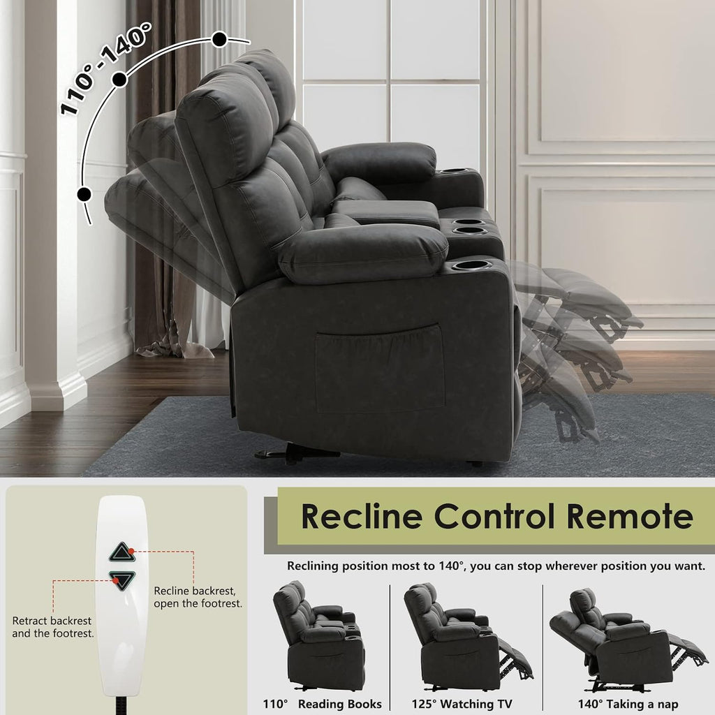 Power Reclining Loveseat with Console, Power Loveseat Recliner Sofa with Heat and Massage, Extended Footrest, Wall Hugger RV Recliner with Cup Holders, Lumbar Support for Living Room