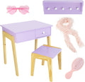 Humble Crew Kids Vanity Set with Mirror, Stool & Storage, Pretend Play Makeup Table with Accessories, Wooden Dress-Up Vanity Desk for Girls Playroom & Bedroom