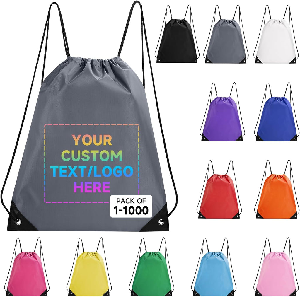 Custom Drawstring Backpack bags 10/50/100/500Pack, Promotional Items With Your Logo, Bulk Personalized Draw String Back Bag for Travelling, Gym and for Everyday Use