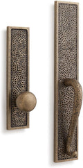 Signature Hardware 441539 Traeger Solid Brass Hammered Style Full Plate Dummy Door Handleset with Interior Knob