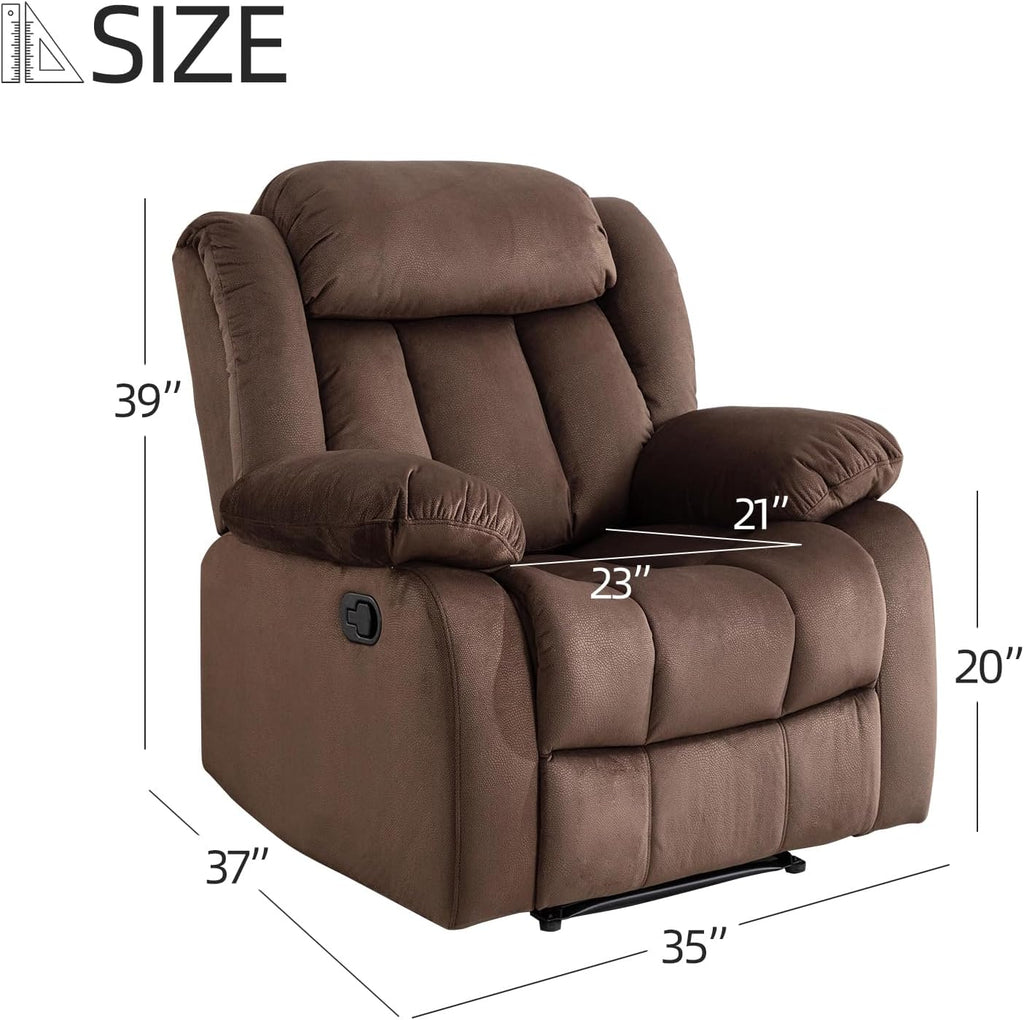 EBELLO Manual Recliner Chair, Classic and Fabric Recliner Sofa with Overstuffed Arms and Back for Living Room, Bedroom, Brown